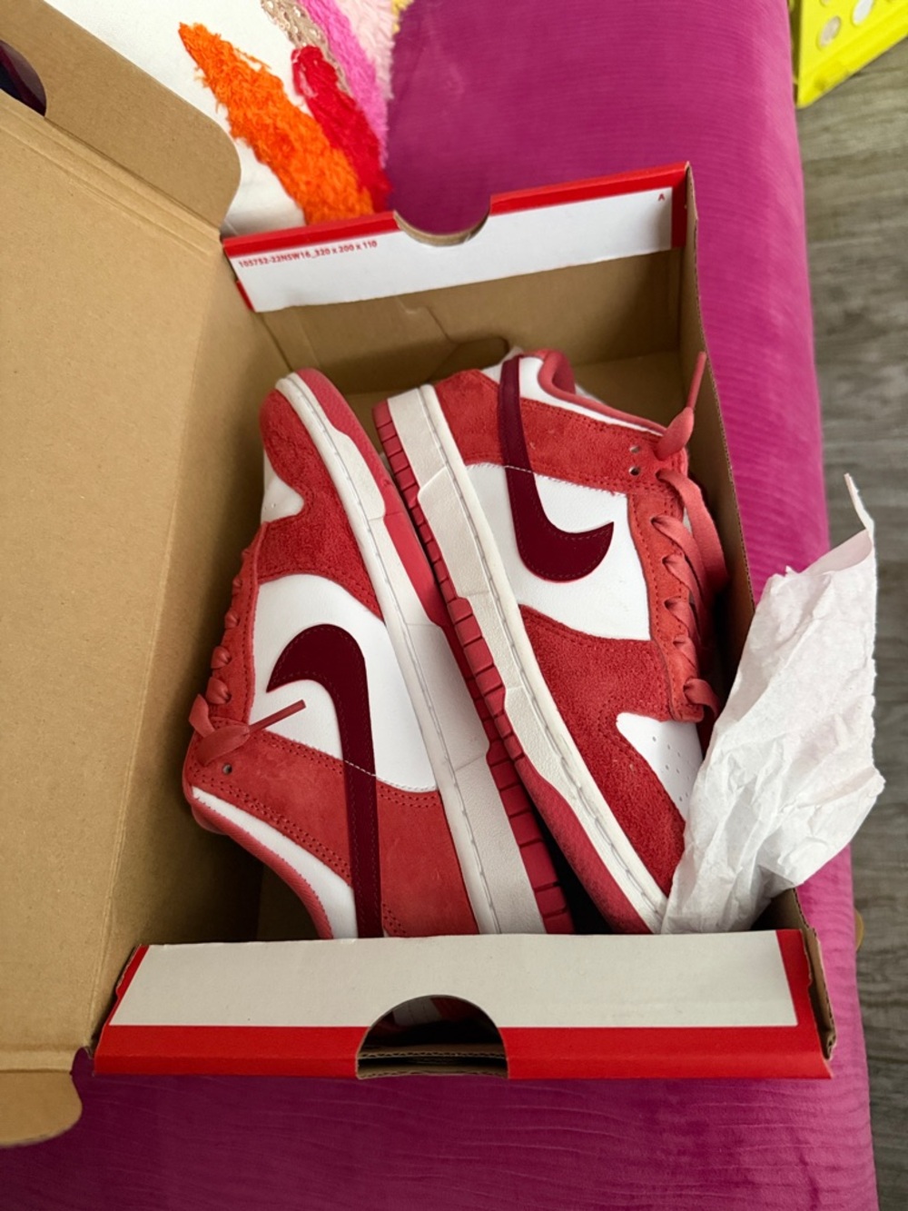 Nike Dunk Low Red and White Suede Sneakers with Burgundy Swoosh